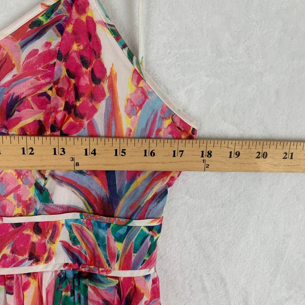 J.CREW Pineapple Print Tie Shoulder Cotton Midi Dress Sz 8 Pink Pockets